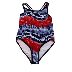 💜 FILA Red White & Blue Tie-Dye One-Piece Youth Swimsuit - Size 12